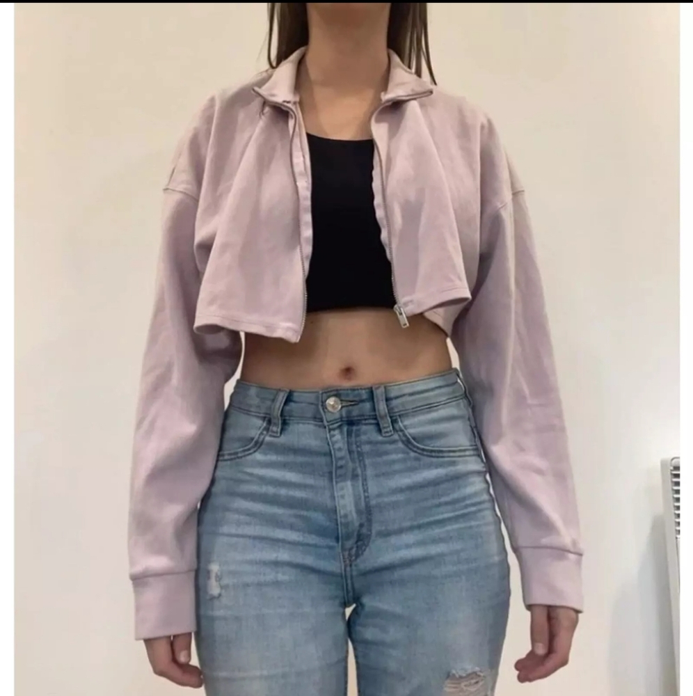 Zara Womens Pink Cropped Jacket Zip-Up Short Coat Cotton Size‎ M